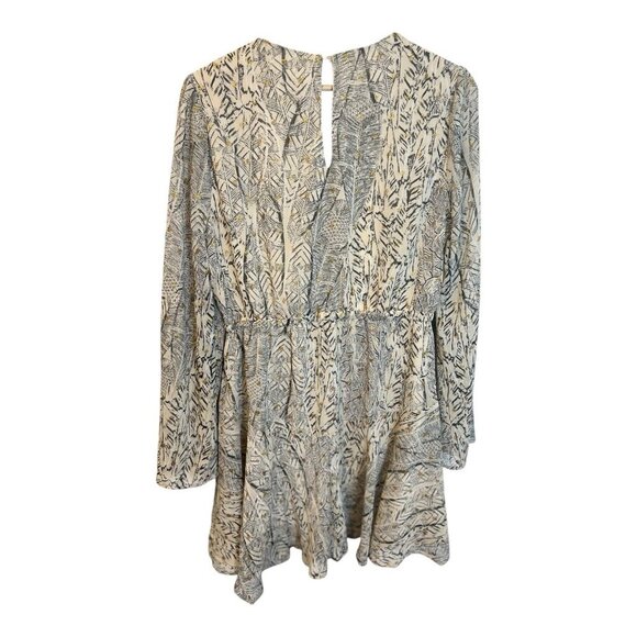 En Creme Ivory Grey Gold Embellished Large Long Sleeve Dress Mini Key Hole Neck - Picture 3 of 8